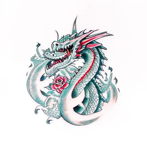 cute dragons with black roses tattoo design idea