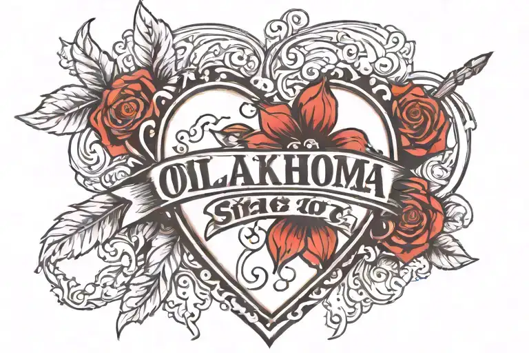 of Oklahoma state outline with a heart in the middle. Name KAYLEE  tattoo design idea