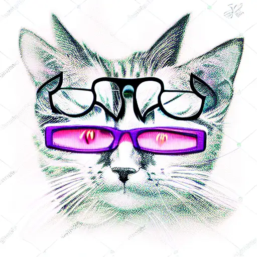 vaporwave black cat with glasses tattoo design idea