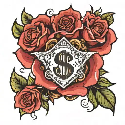 rose and money fire  tattoo design idea