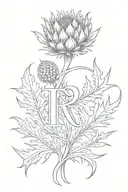 Initial R with thistle simplistic tattoo based tattoo design idea