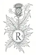Initial R with thistle simplistic tattoo based tattoo design idea