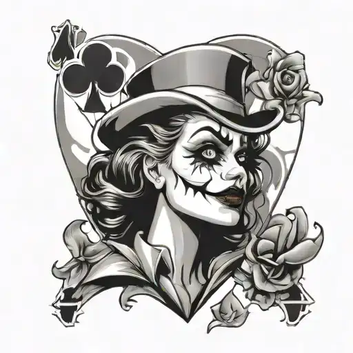 A sexy woman joker card heart spade who attracts people tattoo design idea