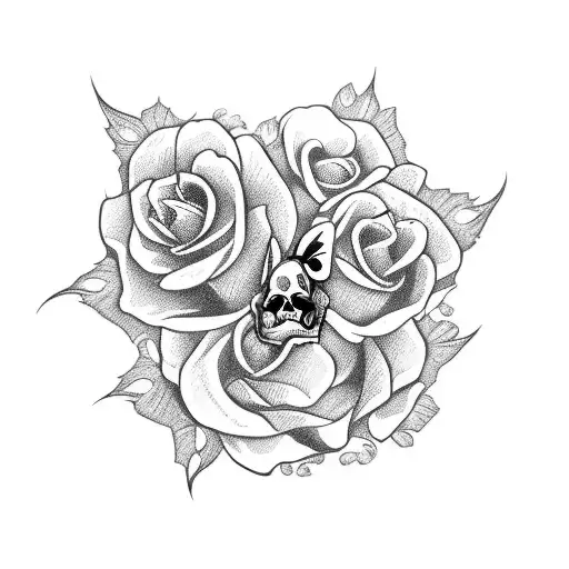 sleeve, five roses, skull, butterfly tattoo design idea