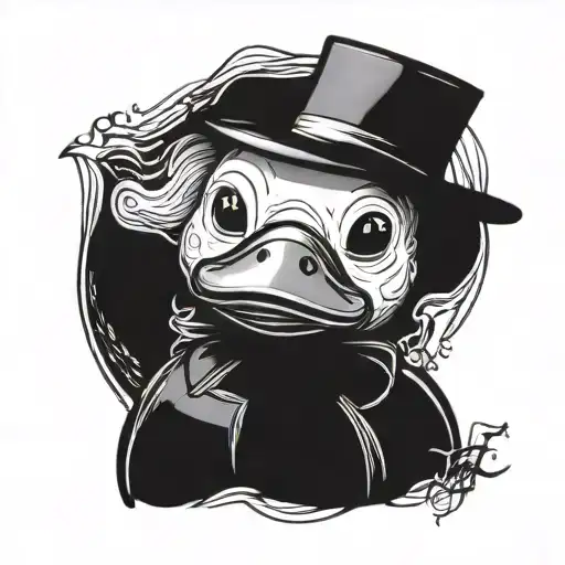 A blackwork tattoo of a rubber duck wearing Michael Myers' mask tattoo design idea