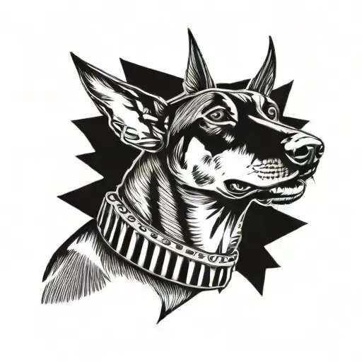 doberman with spiked collar tattoo design idea