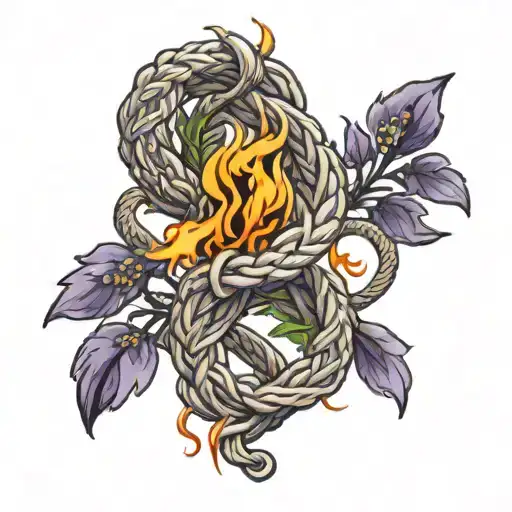 fire wisteria rope intertwined tattoo design idea