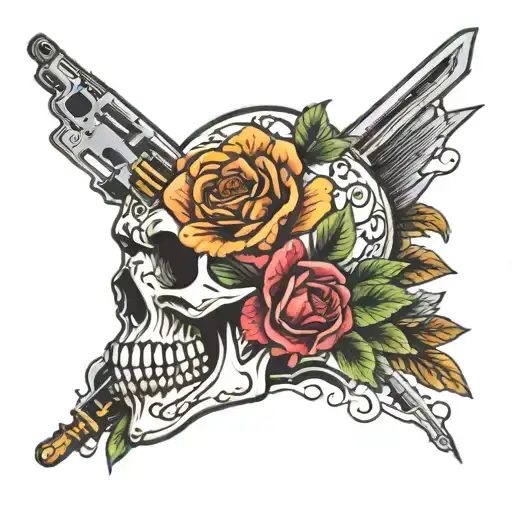 The flower skull machine gun kelly tattoo design idea