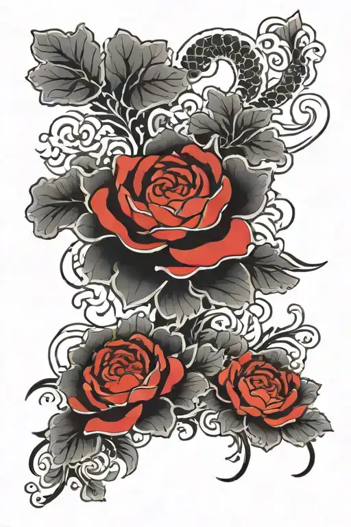 black japanese roses over black clouds  tattoo design idea