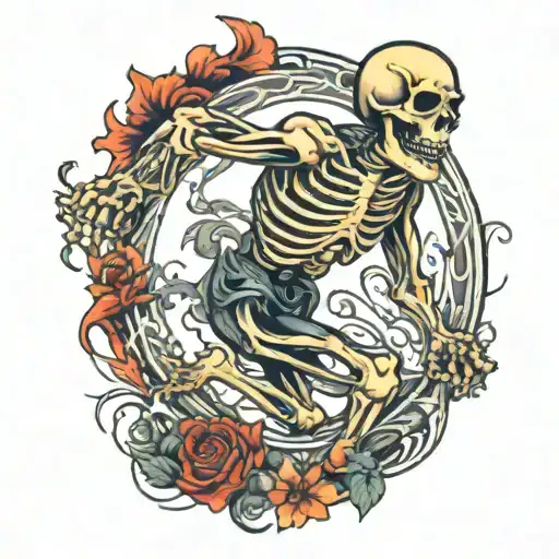 running skeleton tattoo design idea