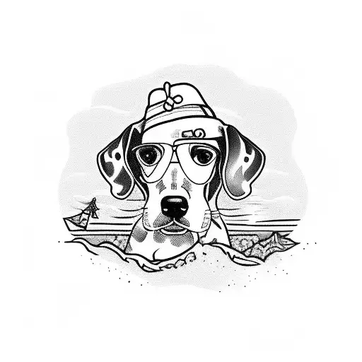 A whimsical tattoo of a beagle wearing beach attire and enjoying a day at the beach tattoo design idea