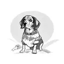 A whimsical tattoo of a beagle wearing beach attire and enjoying a day at the beach tattoo design idea