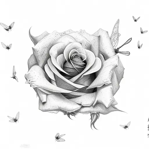 Rose with dragonflies  tattoo design idea