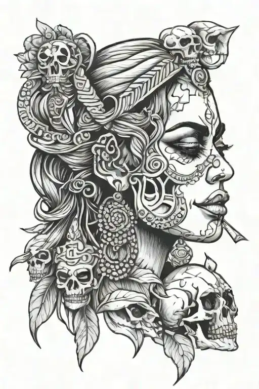  kaali indian goddess with tongue sticking out and skulls black and grey tattoo tattoo design idea