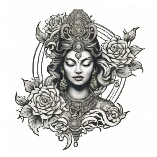 modern age kaali indian goddess black and grey tattoo tattoo design idea