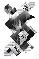 1/3 tattoo on the right forearm of a man, graphic symbol of balance, filiation, black and white gradient, tattoo design idea