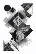 1/3 tattoo on the right forearm of a man, graphic symbol of balance, filiation, black and white gradient, tattoo design idea