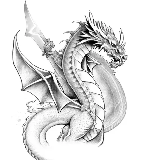 Dragon Moon Dawn Flower Sword tattoo design idea