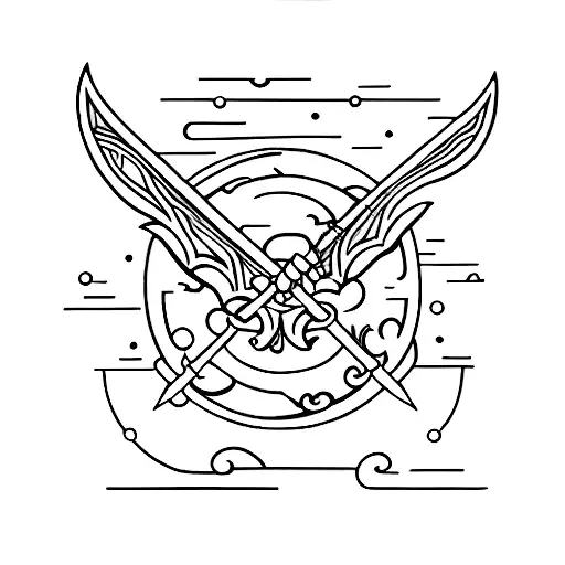 Moon Sword Dragon Bow Arrow tattoo design idea