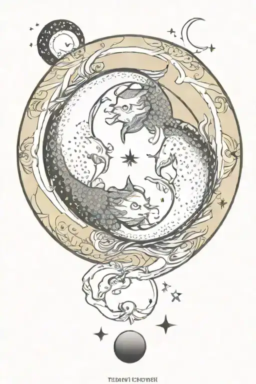 The Moon tarot card featuring pisces yin yang symbol tattoo design idea