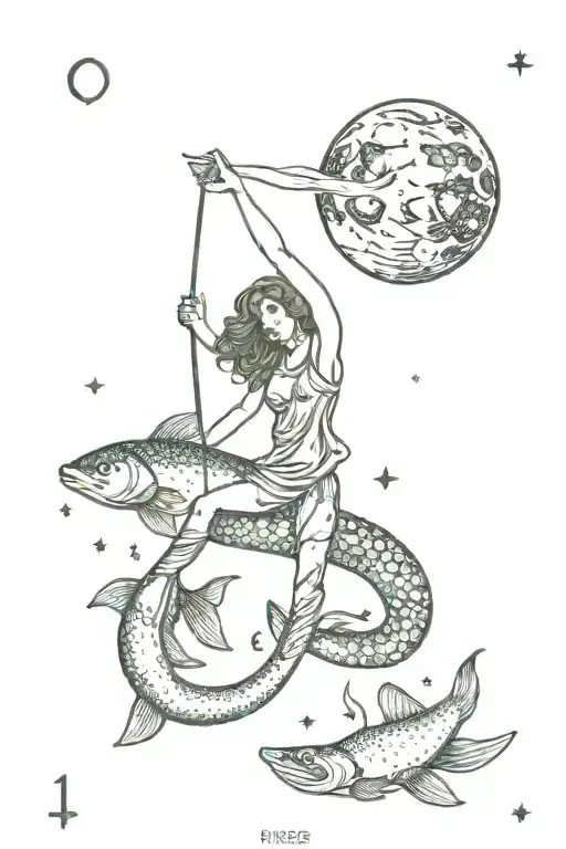 The Moon tarot card featuring pisces   tattoo design idea