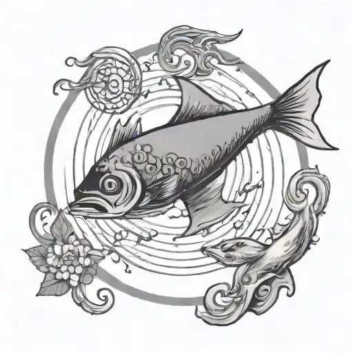 moon tarot card pisces fish yin yang tattoo design idea