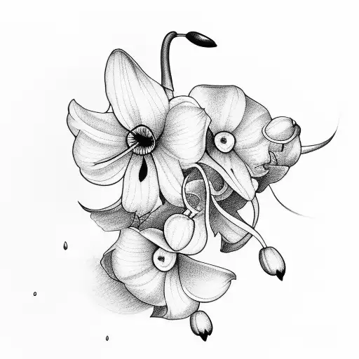 bouquet with snowdrop, honeysuckle, morning glory tattoo design idea