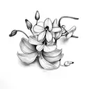 bouquet with snowdrop, honeysuckle, morning glory tattoo design idea