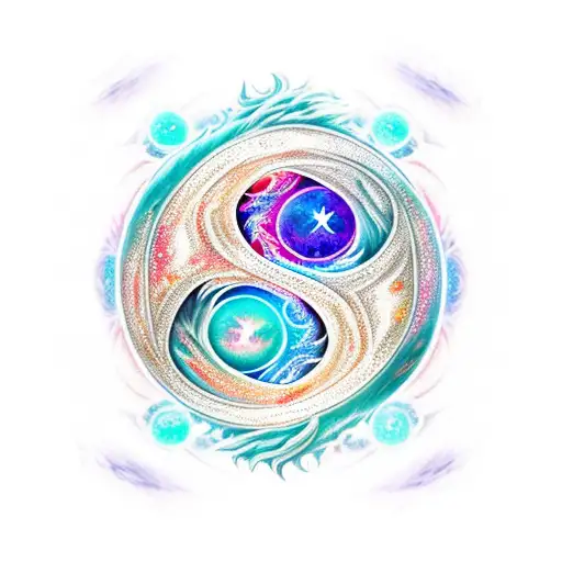 Fire and Ice Dragon with Yin Yang Galaxy Orb tattoo design idea