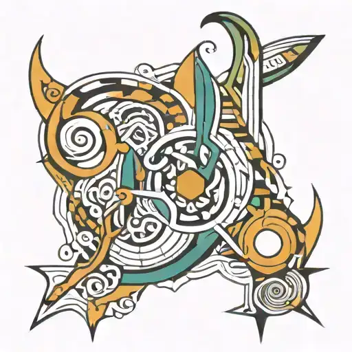 An abstract geometric pattern incorporating phallic and vaginal symbols tattoo design idea