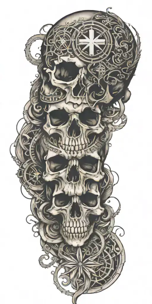 A paramedic symbol intertwined with Romani symbols and a skull motif tattoo design idea