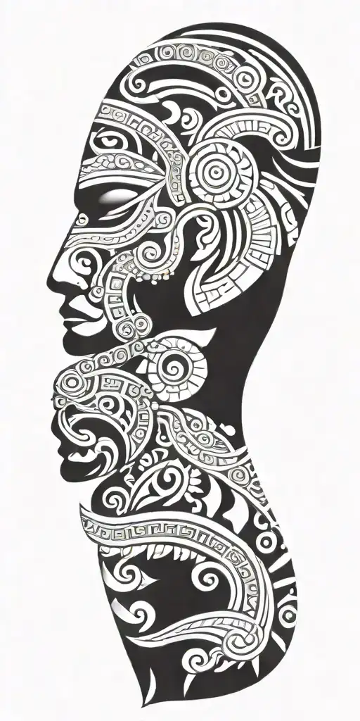 A combination of Maori patterns and soldier symbols in a black-grey tattoo design tattoo design idea
