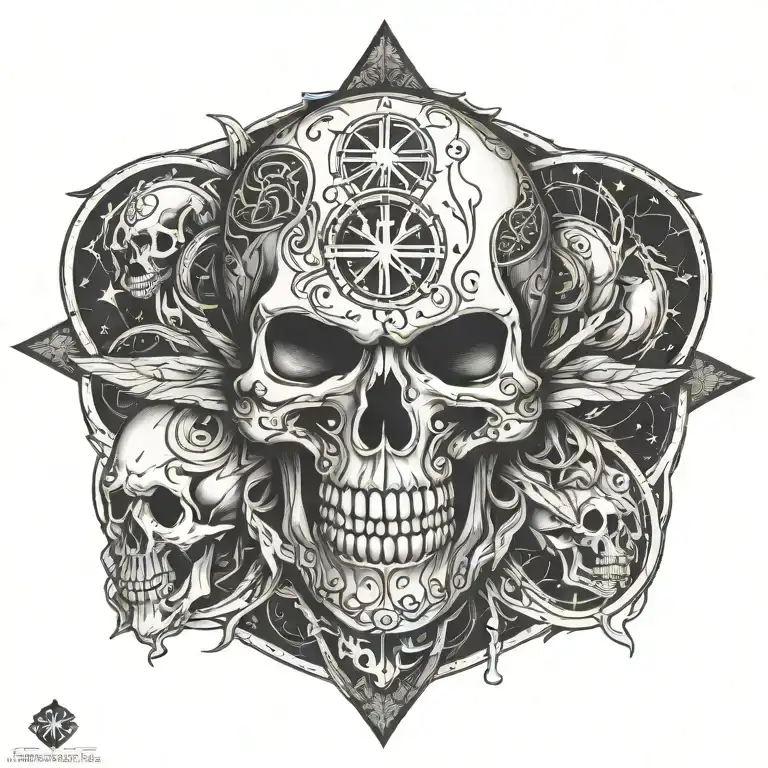 A paramedic symbol intertwined with Romani symbols and a skull motif tattoo design idea
