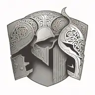 An intricate design featuring Roman soldier armor with Maori patterns and skeletal elements tattoo design idea