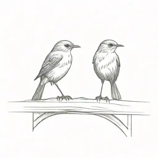 two robin bird on a bridge ove lake looking tattoo design idea