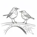 two robin bird on a bridge ove lake looking tattoo design idea