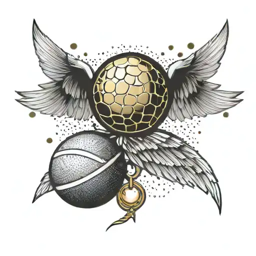 golden snitch and tennis ball tattoo design idea