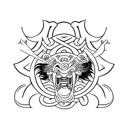 A minimalist tattoo of a Japanese kanji symbol for strength with a samurai sword incorporated into the design tattoo design idea