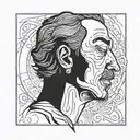 a sad man behind a happy face tattoo design idea