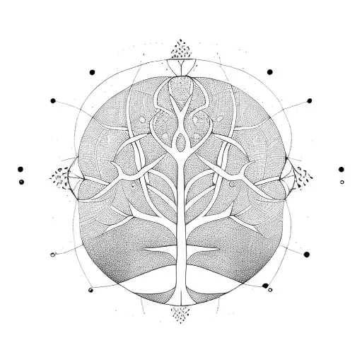 Tree of Life with lines and dots tattoo design idea
