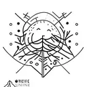 pine tree + face + dopamine + serotonin + lines + dots tattoo design idea
