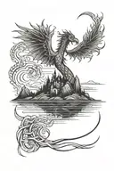 Scottish thistle, Loch Ness monster, Scottish highlands background tattoo design idea