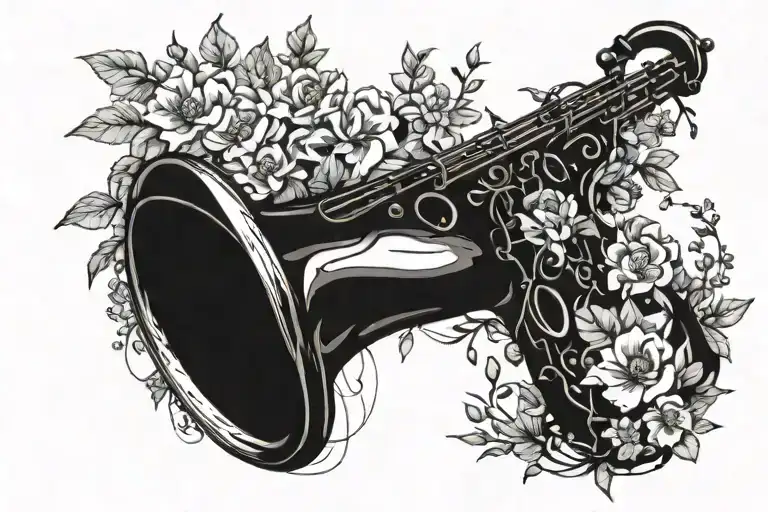 saxophone overgrown with flowers  tattoo design idea