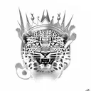 leopard leaping attacking a king looking away, attacking, fangs, claws, very detailed, professional photography  tattoo design idea
