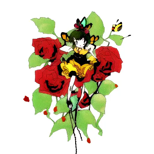 red rose with green butterfly and bumblebee  tattoo design idea