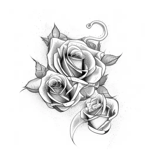 Roses with blood dripping from the petals with a snake tattoo design idea