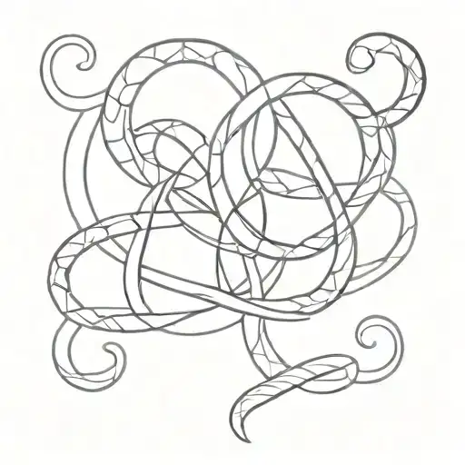 A minimalist tattoo design of intertwining snakes representing duality and transformation, incorporating the Gemini symbol for a client who loves dancing and astrology. tattoo design idea