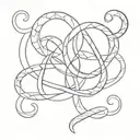 A minimalist tattoo design of intertwining snakes representing duality and transformation, incorporating the Gemini symbol for a client who loves dancing and astrology. tattoo design idea