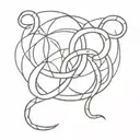 A minimalist tattoo design of intertwining snakes representing duality and transformation, incorporating the Gemini symbol for a client who loves dancing and astrology. tattoo design idea