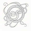 A minimalist tattoo design of intertwining snakes representing duality and transformation, incorporating the Gemini symbol for a client who loves dancing and astrology. tattoo design idea